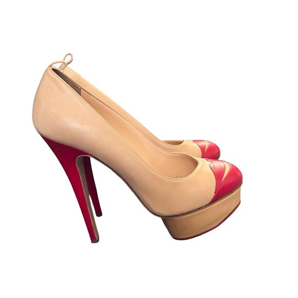 Charlotte Olympia Leather Lip Kiss Me Dolores Platform Pumps Stilettos 40 10